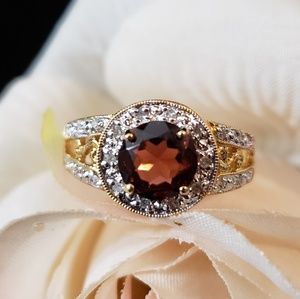 Stunning Design!14K Y Gold Garnet & Diamonds